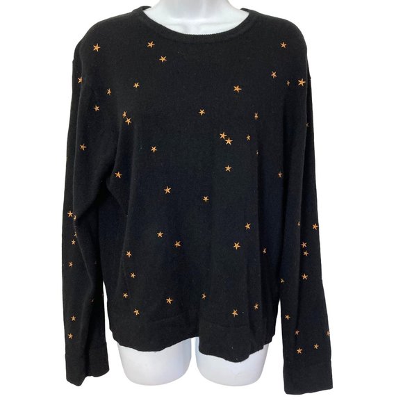 Equipment Femme Black Sweater Gold Stars Womens Large Wool Blend